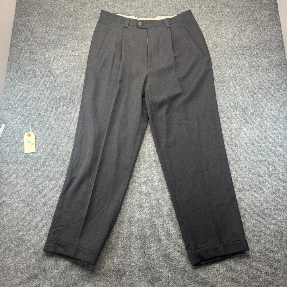 Zanella Dress Pants Mens 33 Black Pleated Professional Business Straight Leg